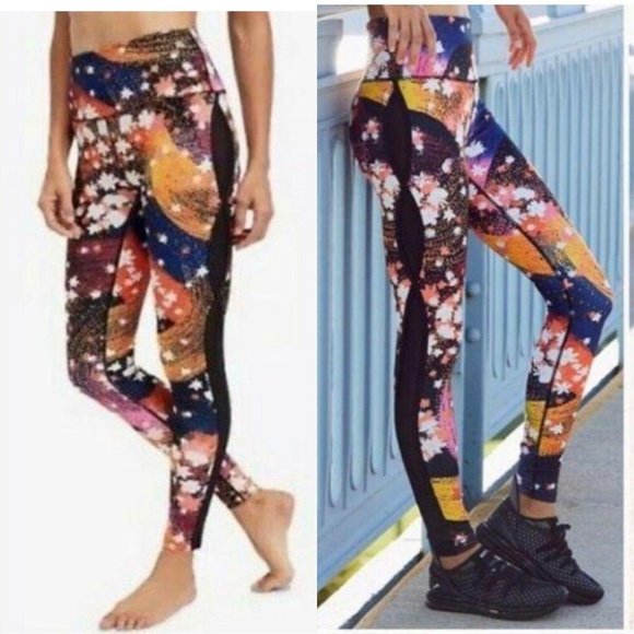 Free People Pants - Free People Leggings  FP Movement sz Small High Rise  Liza Cosmic Orange Multi